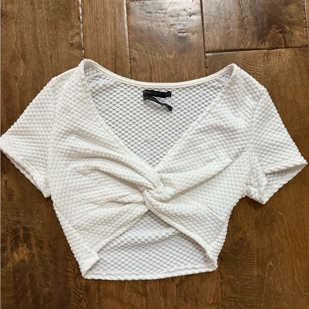 Urban Outfitters Cream Tie Front Crop Blouse